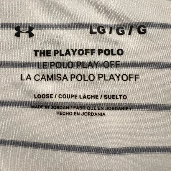 UNDER ARMOUR LIKE NEW! MEN’S PLAYOFF POLO IN GRAY & WHITE STRIPED SIZE MEDIUM - Picture 5 of 5